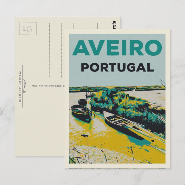 Aveiro lagoon illustration Portugal Postcard (Front/Back)