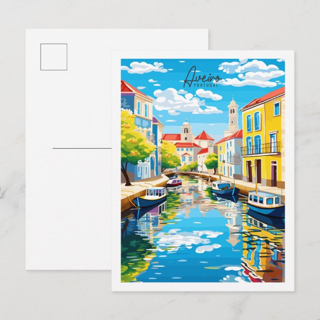 Aveiro Portugal vintage travel illustration Postcard (Front/Back)