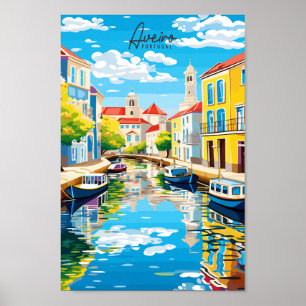 Aveiro Portugal vintage travel illustration Poster