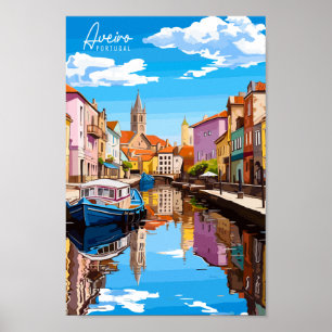 Aveiro Portugal vintage travel illustration Poster