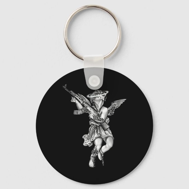 Avenging Angel Sinner Chicano Tattoo  Key Ring (Front)