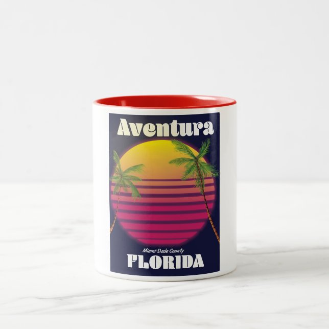 Aventura Florida USA 80s travel poster Two-Tone Coffee Mug (Center)