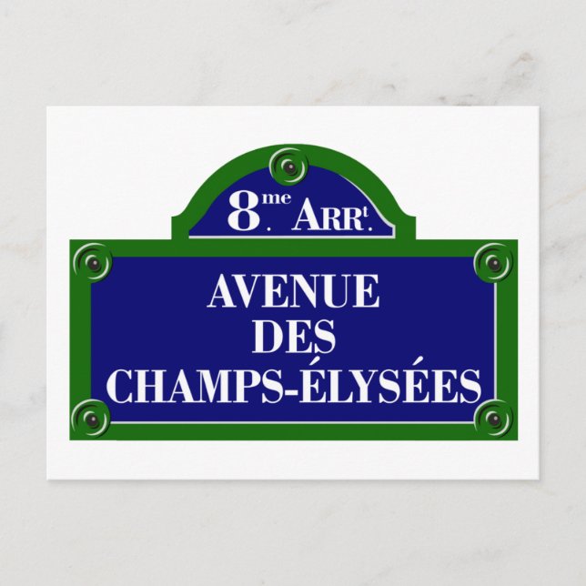 Avenue des Champs-Elysees, Paris Street Sign Postcard (Front)