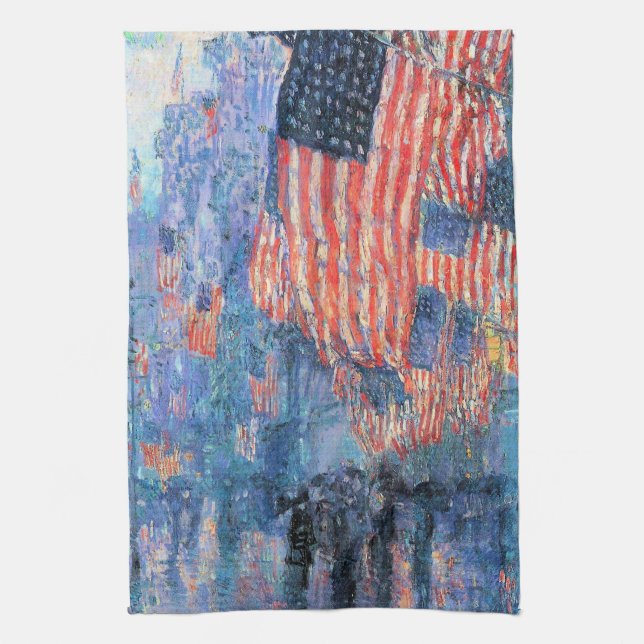 Avenue in the Rain by Frederick Childe Hassam Tea Towel (Vertical)