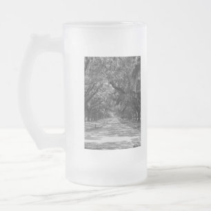Avenue Of Oaks Grayscale Frosted Glass Beer Mug