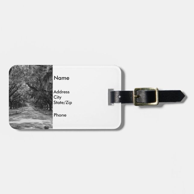 Avenue Of Oaks Grayscale Luggage Tag (Front Horizontal)