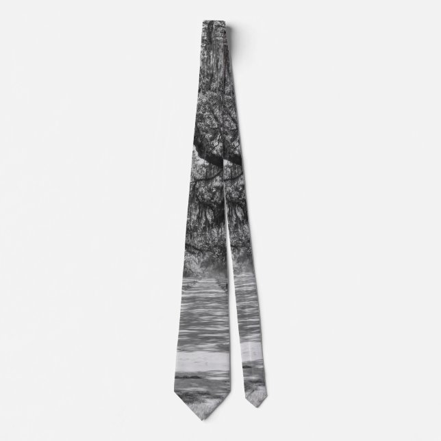 Avenue Of Oaks Grayscale Neck Tie (Front)