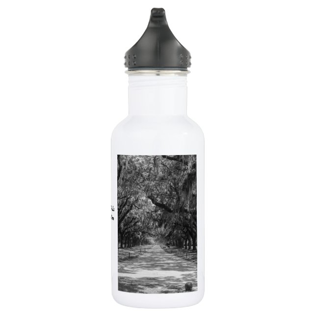 Avenue Of Oaks Grayscale Water Bottle (Right)