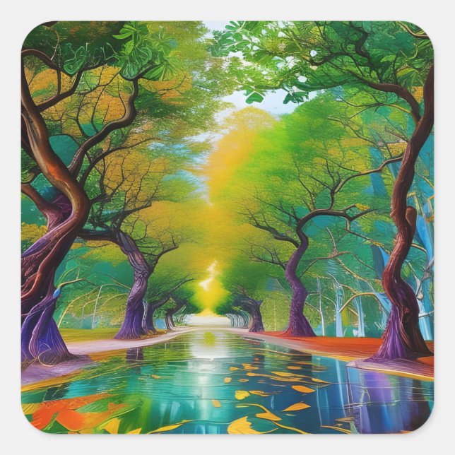 Avenue of Trees autumn leaves  Square Sticker (Front)