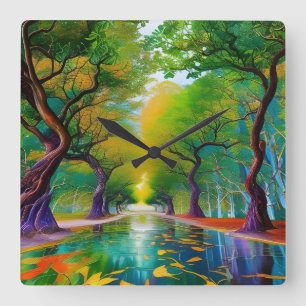 Avenue of Trees autumn leaves  Square Wall Clock