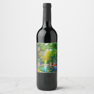Avenue of Trees autumn leaves Wine Label