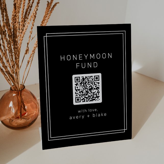 AVERY Black Modern QR Code Wedding Honeymoon Fund Pedestal Sign (AVERY Black Modern QR Code Wedding Honeymoon Fund Pedestal Sign)