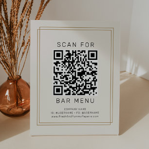 AVERY Chic Gold Black and Cream Bar Menu QR Code Pedestal Sign