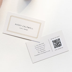 AVERY Chic Gold Black Cream Double Frame QR Code Business Card
