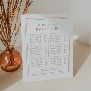 AVERY Coral and Teal Business Services Price List Pedestal Sign