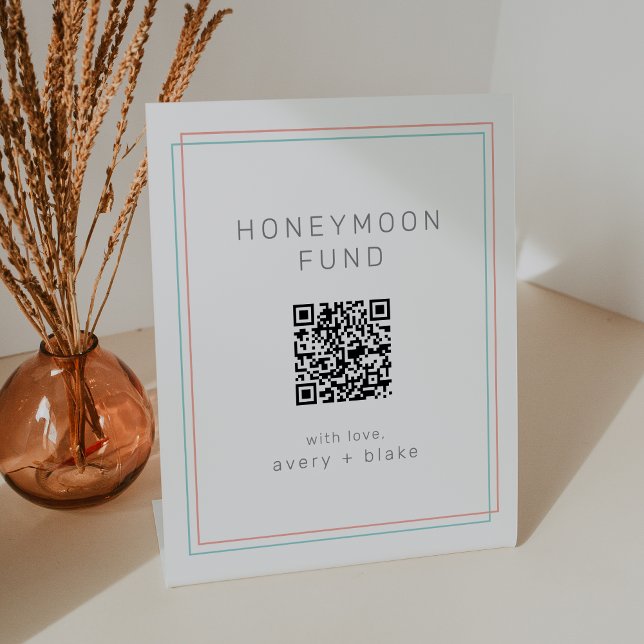 AVERY Coral Teal QR Code Wedding Honeymoon Fund Pedestal Sign (AVERY Coral Teal QR Code Wedding Honeymoon Fund Pedestal Sign)