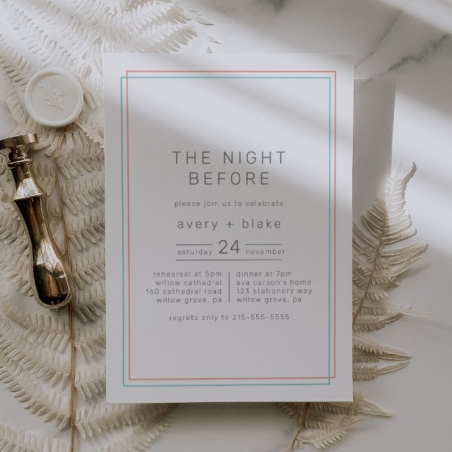 AVERY Coral Teal The Night Before Rehearsal Dinner Invitation (AVERY Coral Teal The Night Before Rehearsal Dinner Invitation)