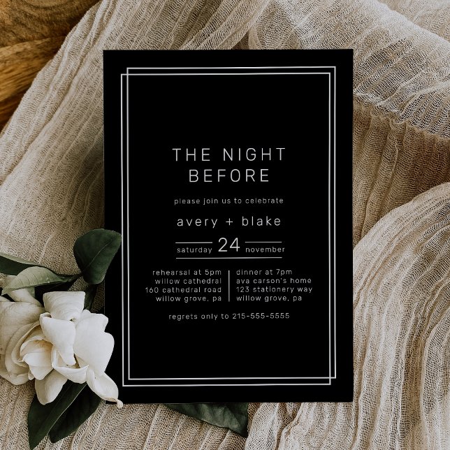 AVERY Dark Black The Night Before Rehearsal Dinner Invitation (AVERY Dark Black The Night Before Rehearsal Dinner Invitation)