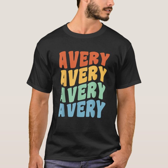 Avery First Name Retro Groovy Personalized  T-Shirt (Front)