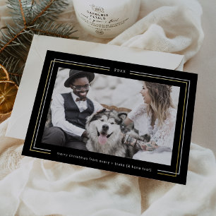 AVERY Gold Foil Dark Black Couples Photo Christmas Holiday Card