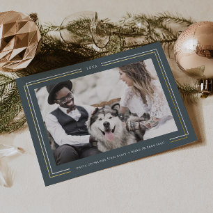 AVERY Gold Foil Dark Blue Couples Photo Christmas Foil Holiday Card