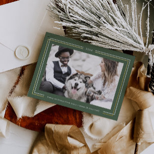 AVERY Gold Foil Dark Green Couples Photo Christmas Holiday Card