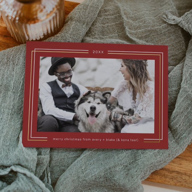 AVERY Gold Foil Dark Red Couples Photo Christmas Foil Holiday Card (AVERY Gold Foil Dark Red Couples Photo Christmas Foil Holiday Card)