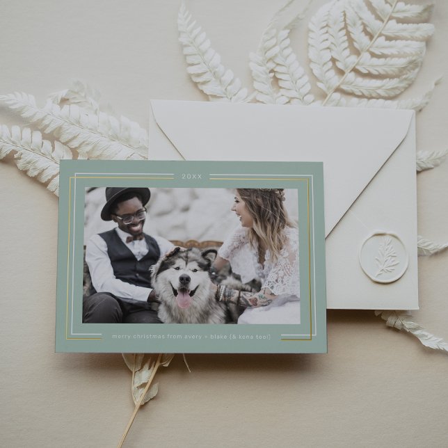 AVERY Gold Foil Mint Green Couples Photo Christmas Foil Holiday Card (AVERY Gold Foil Mint Green Couples Photo Christmas Foil Holiday Card)