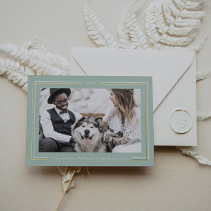AVERY Gold Foil Mint Green Couples Photo Christmas Holiday Card