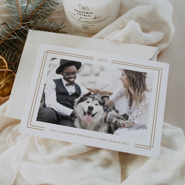 AVERY Gold White Framed Couples Photo Christmas Holiday Card (AVERY Gold White Framed Couples Photo Christmas Holiday Card)