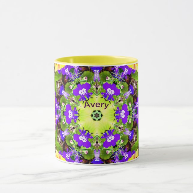 AVERY ~ Lobelia Pansies Pattern ~ Personalized  Mug (Center)