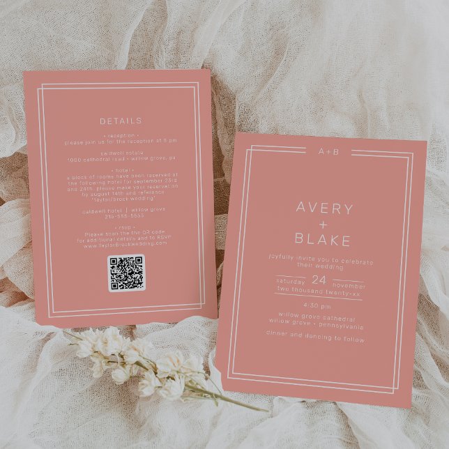 AVERY Minimal Blush Peach Coral QR Code Wedding Invitation (AVERY Minimal Blush Peach Coral QR Code Wedding Invitation)
