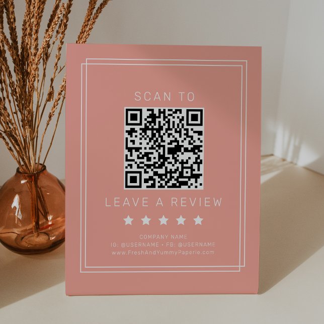 AVERY Minimal Blush Peach QR Code Leave A Review Pedestal Sign (AVERY Minimal Blush Peach QR Code Leave A Review Pedestal Sign)