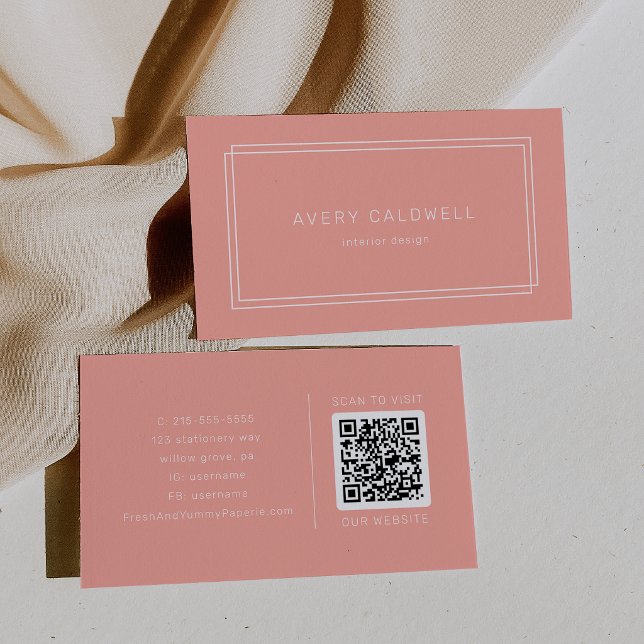 AVERY Minimal Blush Peach Soft Coral QR Code Business Card (AVERY Minimal Blush Peach Soft Coral QR Code Business Card)