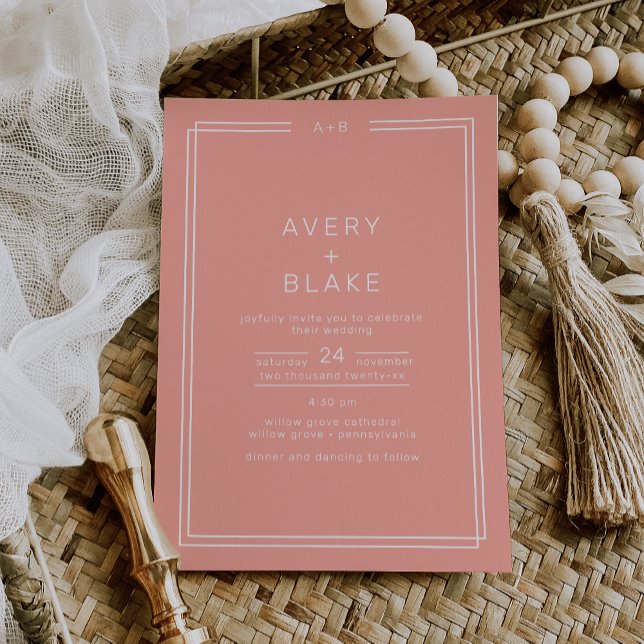 AVERY Minimal Blush Peach Soft Coral Wedding Invitation (AVERY Minimal Blush Peach Soft Coral Wedding Invitation)
