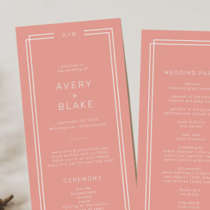 AVERY Minimal Blush Peach Soft Coral Wedding Programme