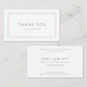 AVERY Minimalist Coral and Teal Business Thank You Discount Card