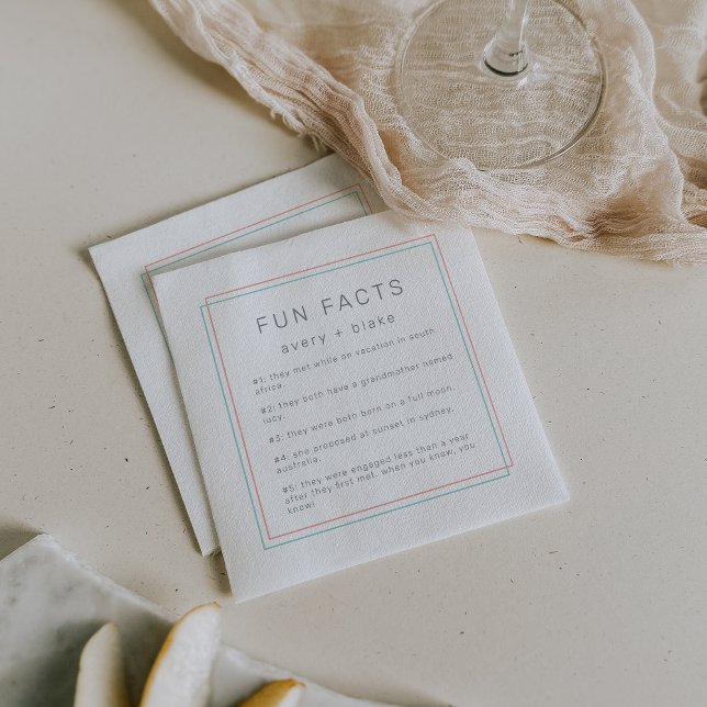 AVERY Minimalist Coral and Teal Fun Facts Wedding Napkin (AVERY Minimalist Coral and Teal Fun Facts Wedding Napkins)