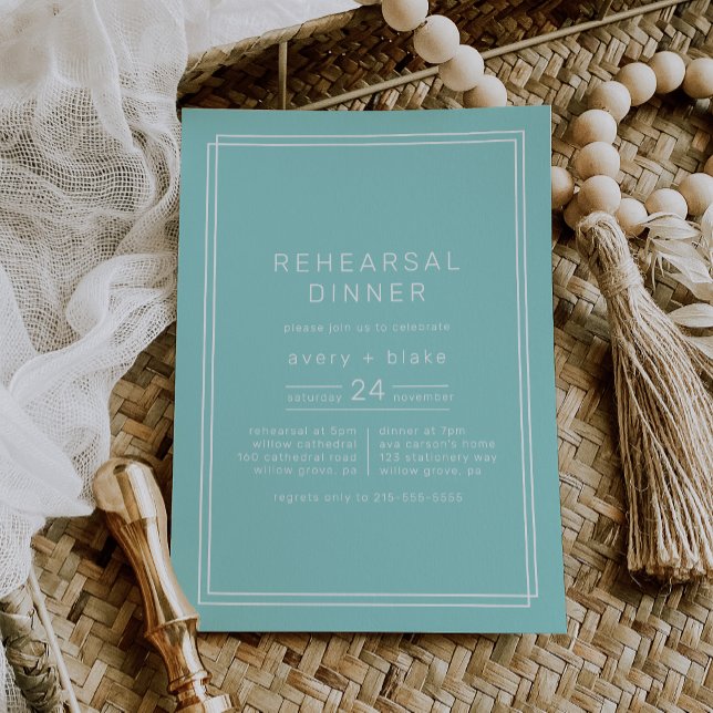 AVERY Minimalist Mint Green Frame Rehearsal Dinner Invitation (AVERY Minimalist Mint Green Frame Rehearsal Dinner Invitation)