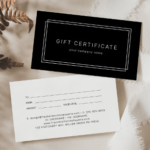 AVERY Modern Black Business Gift Certificate