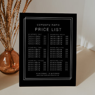 AVERY Modern Black Business Services Price List Pedestal Sign