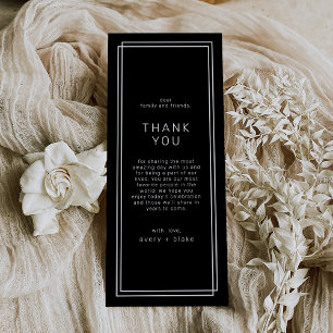 AVERY Modern Black Wedding Table Thank You Cards