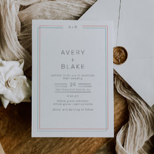 AVERY Modern Coral and Teal Border Wedding Invitation