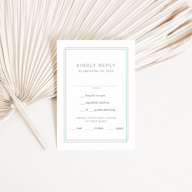 AVERY Modern Coral and Teal Border Wedding RSVP Card (AVERY Modern Coral and Teal Border Wedding RSVP Card)