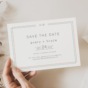 AVERY Modern Coral and Teal Border Wedding Save The Date