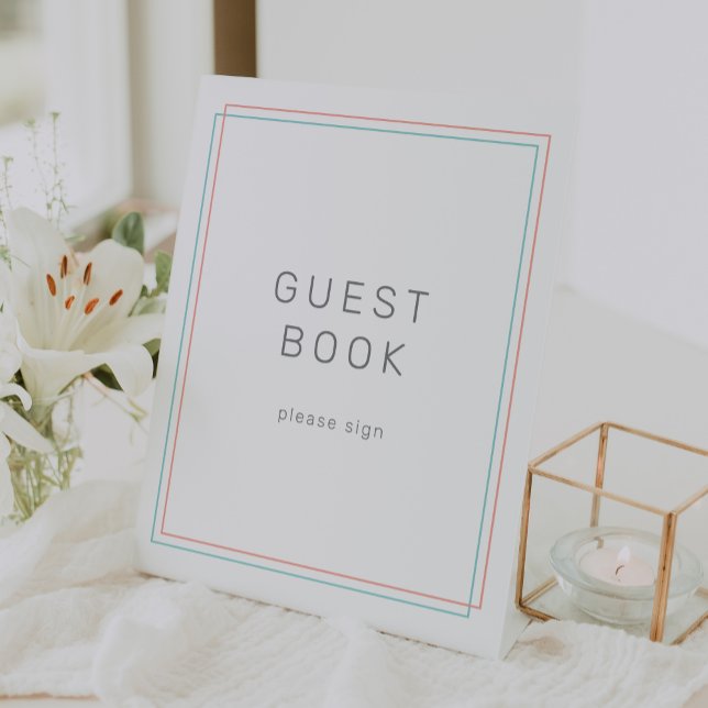 AVERY Modern Coral Teal Wedding Guest Book Sign (AVERY Modern Coral Teal Wedding Guest Book Sign)