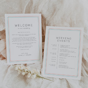 AVERY Modern Coral Teal Wedding Weekend Itinerary Invitation