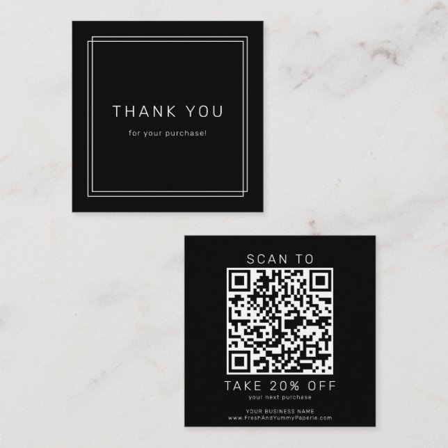 AVERY Modern Dark Black Business QR Code Thank You Discount Card (Front/Back)
