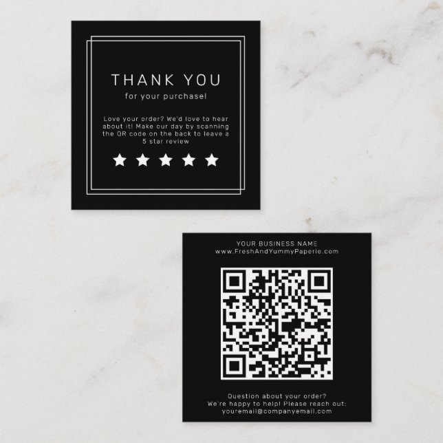 AVERY Modern Dark Black QR Code Leave A Review Square Business Card (Front/Back)