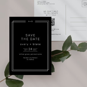 AVERY Modern Dark Black Wedding Save the Date Invitation Postcard